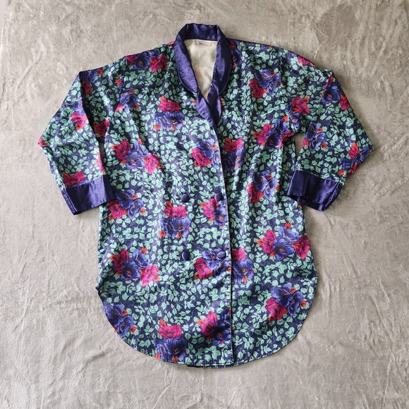 Lesley Evers Other - Vintage 1980s Women's Kathryn Pajamas Kimono Size M Floral Purple